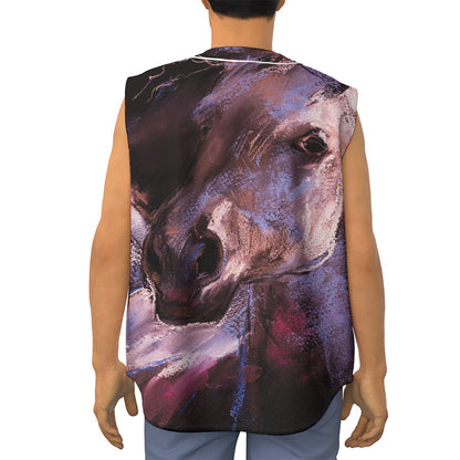 Dark Pink Horse Painting Print Sleeveless Baseball Jersey