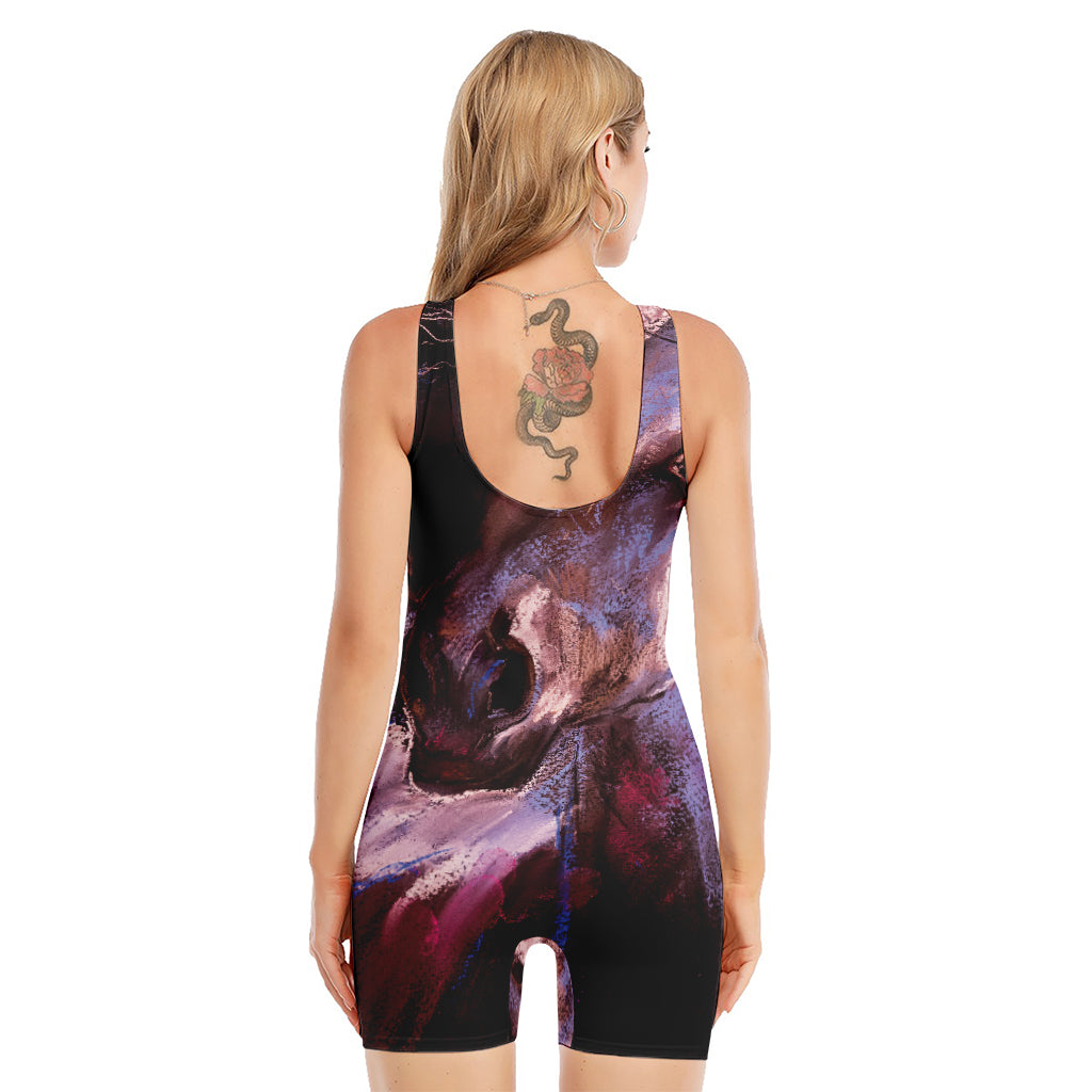 Dark Pink Horse Painting Print Sleeveless One Piece Swimsuit