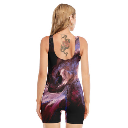 Dark Pink Horse Painting Print Sleeveless One Piece Swimsuit