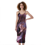 Dark Pink Horse Painting Print Slim Fit Midi Cami Dress