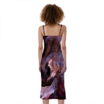 Dark Pink Horse Painting Print Slim Fit Midi Cami Dress