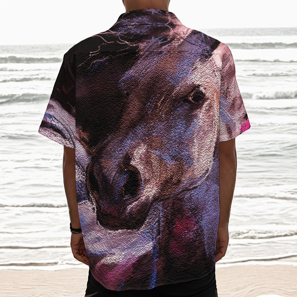 Dark Pink Horse Painting Print Textured Short Sleeve Shirt