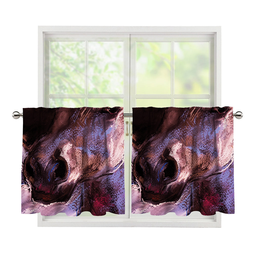 Dark Pink Horse Painting Print Tier Curtains