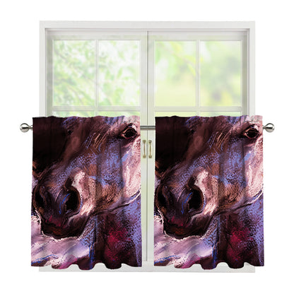 Dark Pink Horse Painting Print Tier Curtains