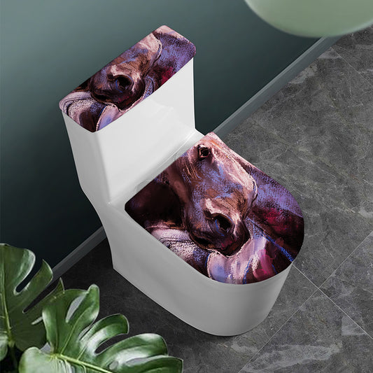 Dark Pink Horse Painting Print Toilet Lid And Tank Cover Set