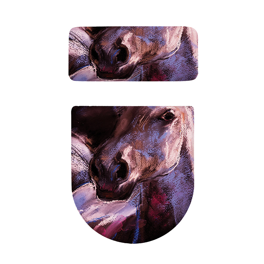 Dark Pink Horse Painting Print Toilet Lid And Tank Cover Set