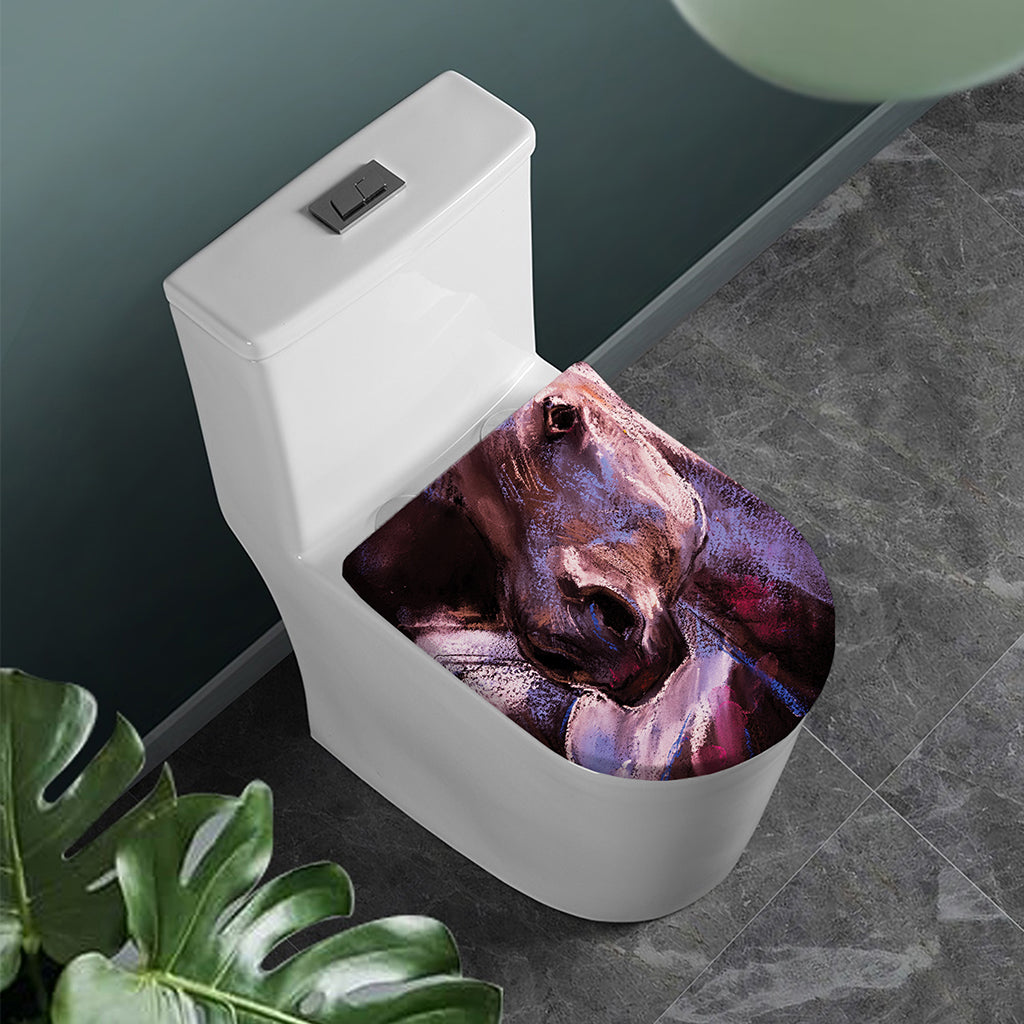 Dark Pink Horse Painting Print Toilet Lid Cover