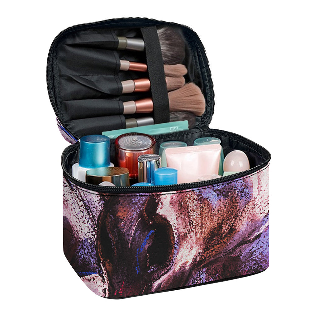 Dark Pink Horse Painting Print Travel Makeup Bag