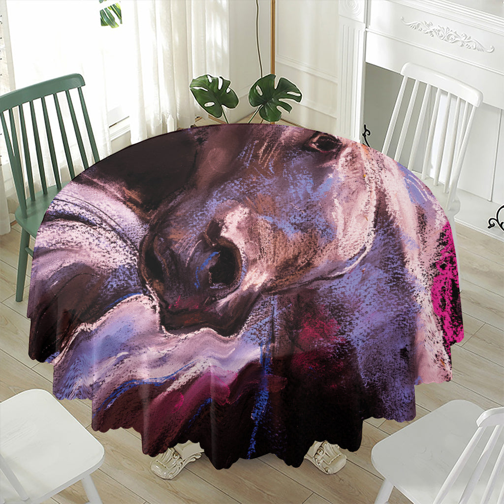 Dark Pink Horse Painting Print Waterproof Round Tablecloth