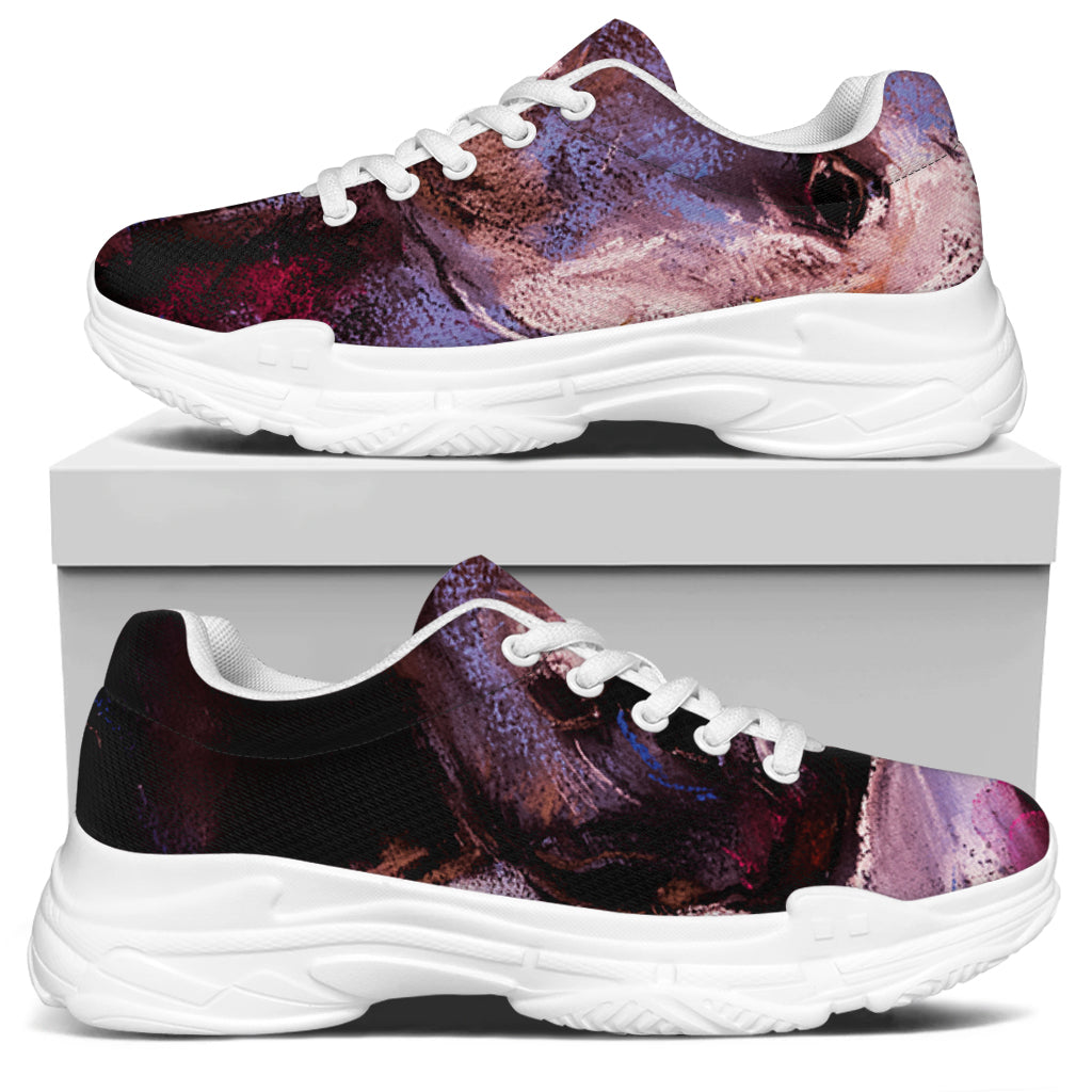 Dark Pink Horse Painting Print White Chunky Shoes