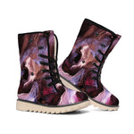 Dark Pink Horse Painting Print Winter Boots