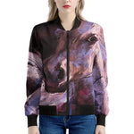 Dark Pink Horse Painting Print Women's Bomber Jacket