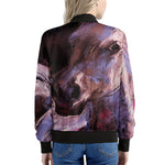 Dark Pink Horse Painting Print Women's Bomber Jacket