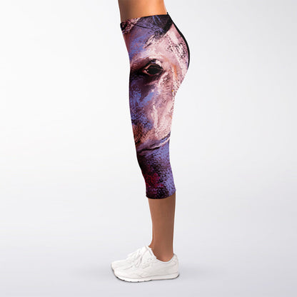 Dark Pink Horse Painting Print Women's Capri Leggings