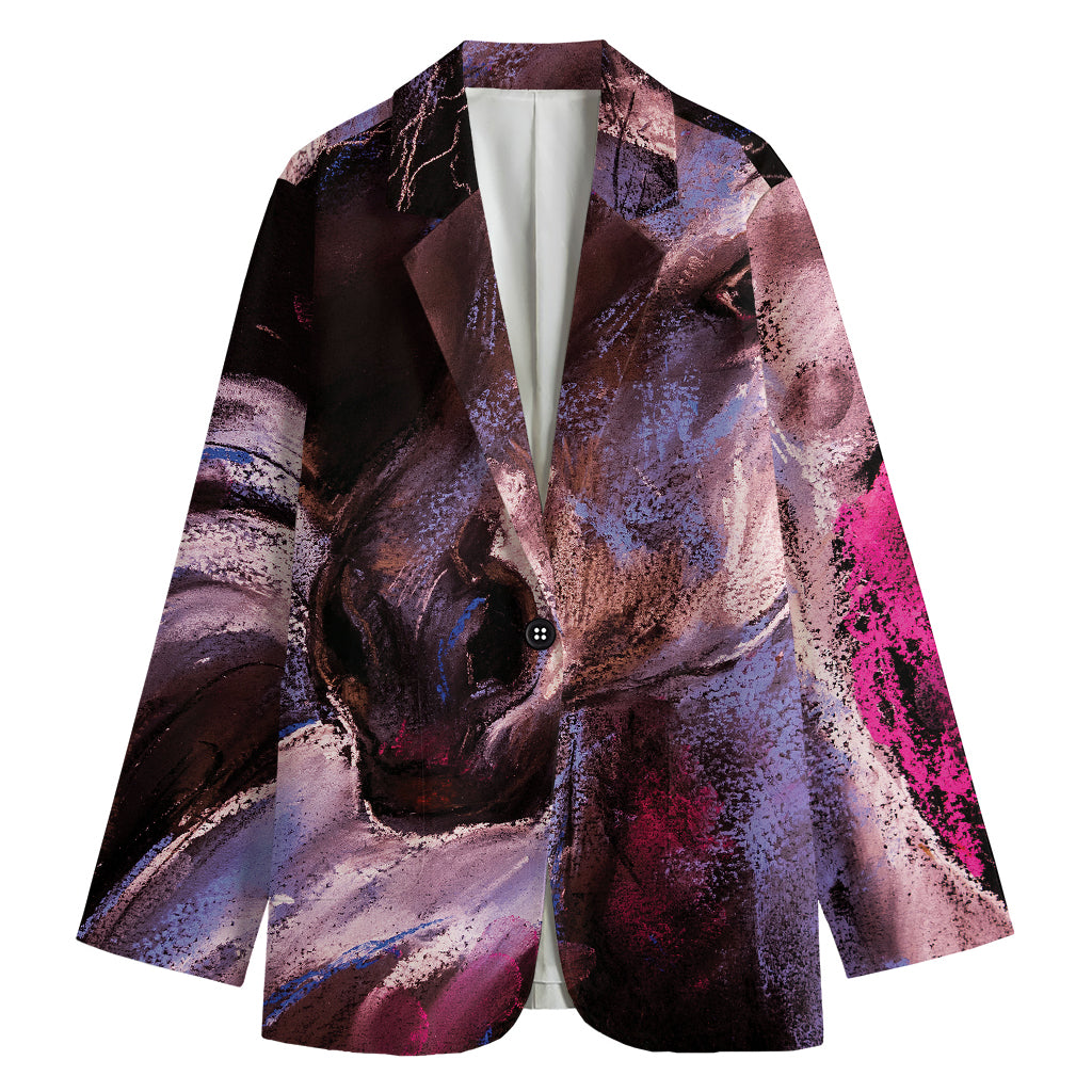 Dark Pink Horse Painting Print Women's Cotton Blazer