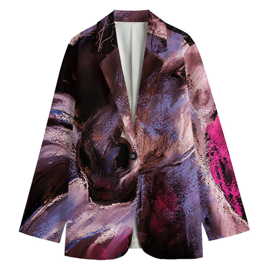 Dark Pink Horse Painting Print Women's Cotton Blazer