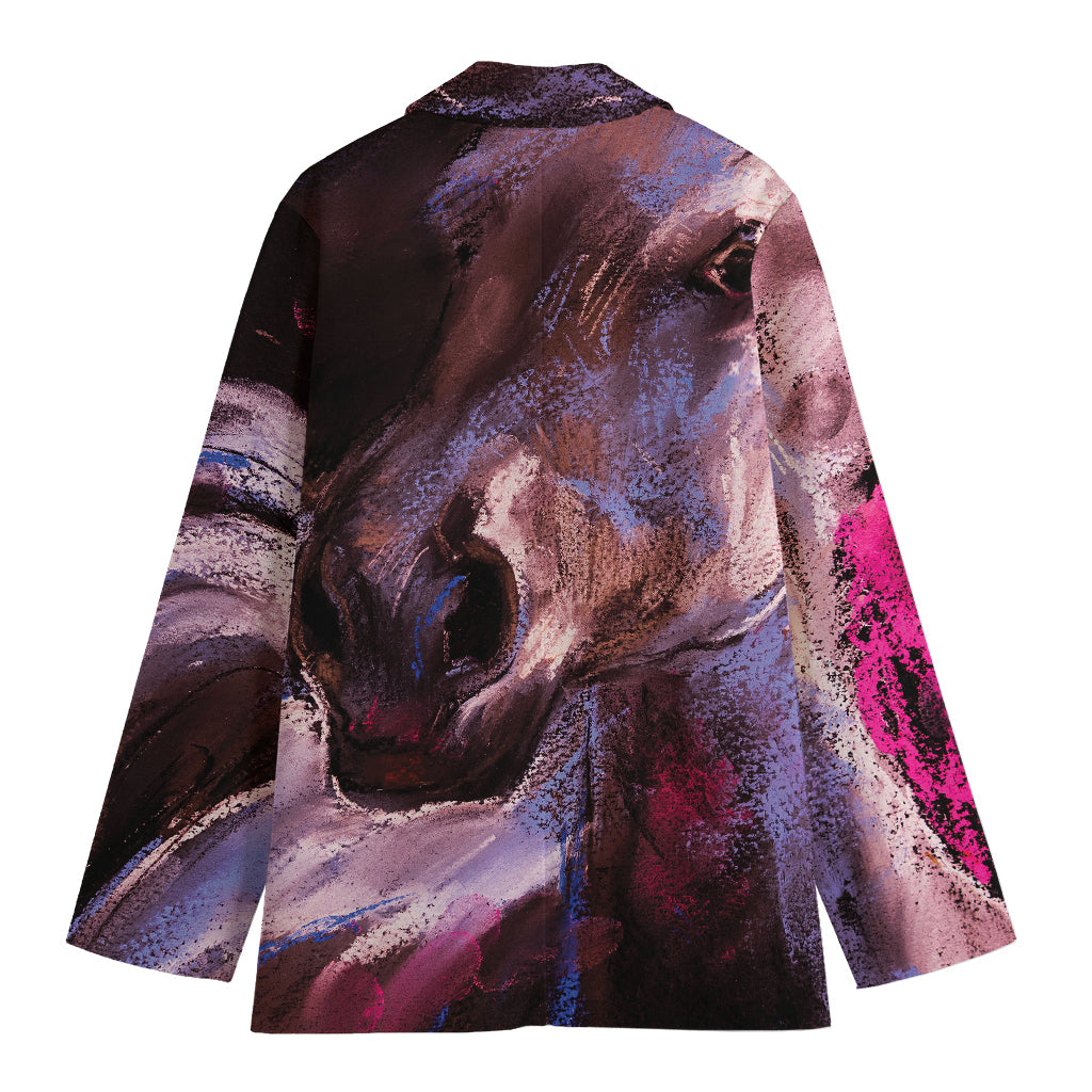 Dark Pink Horse Painting Print Women's Cotton Blazer