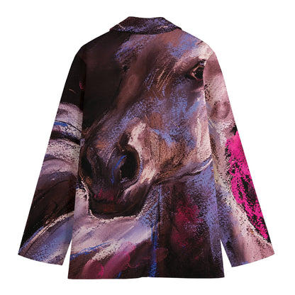 Dark Pink Horse Painting Print Women's Cotton Blazer