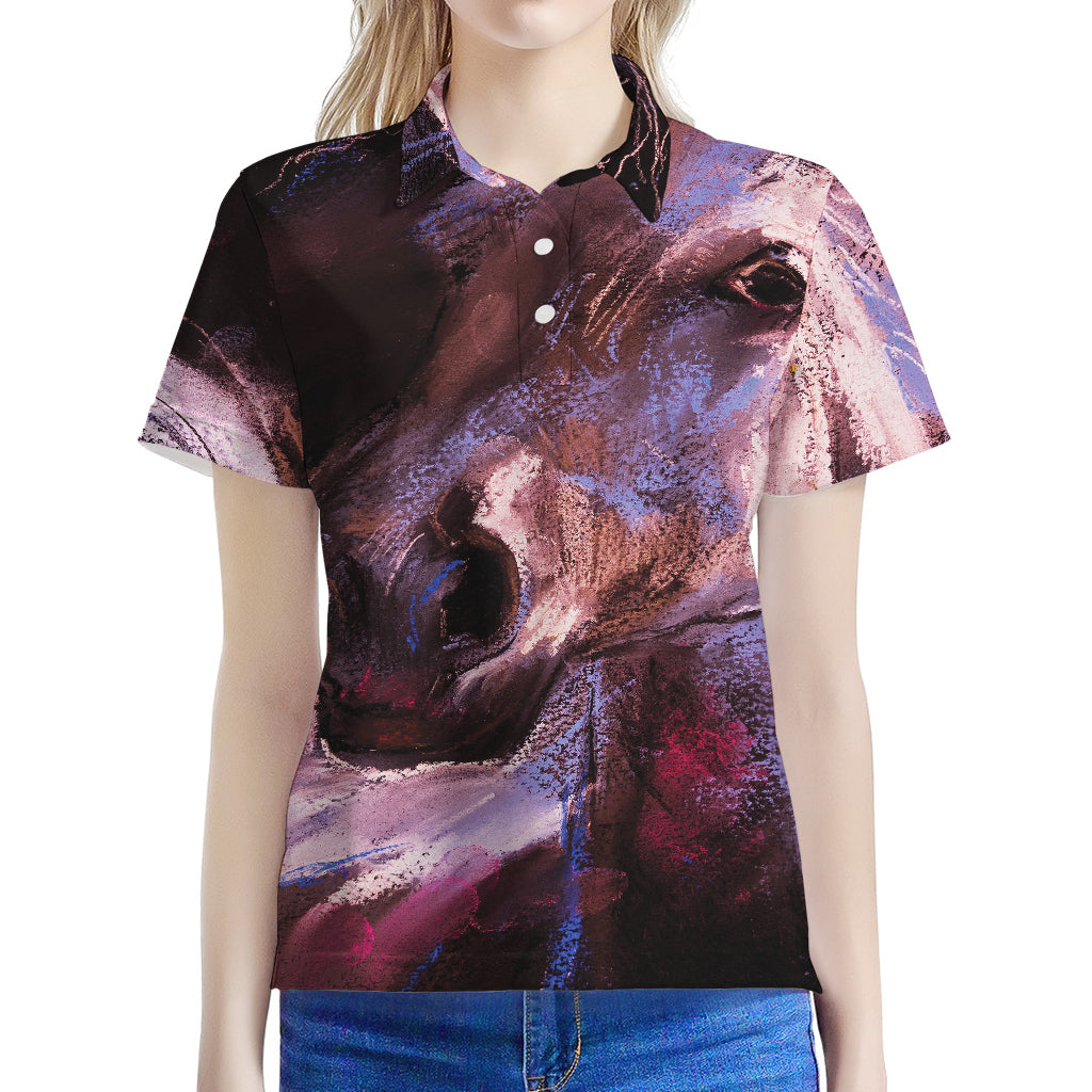 Dark Pink Horse Painting Print Women's Polo Shirt