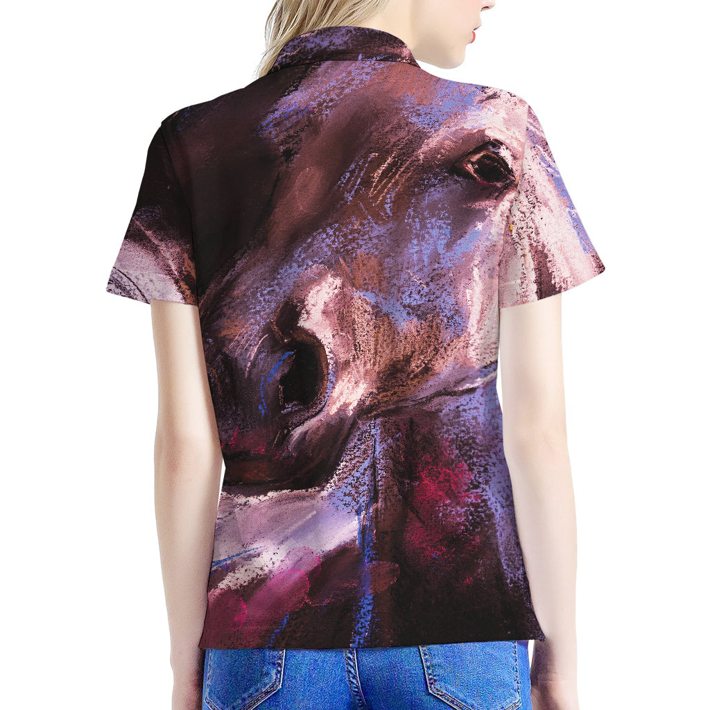 Dark Pink Horse Painting Print Women's Polo Shirt