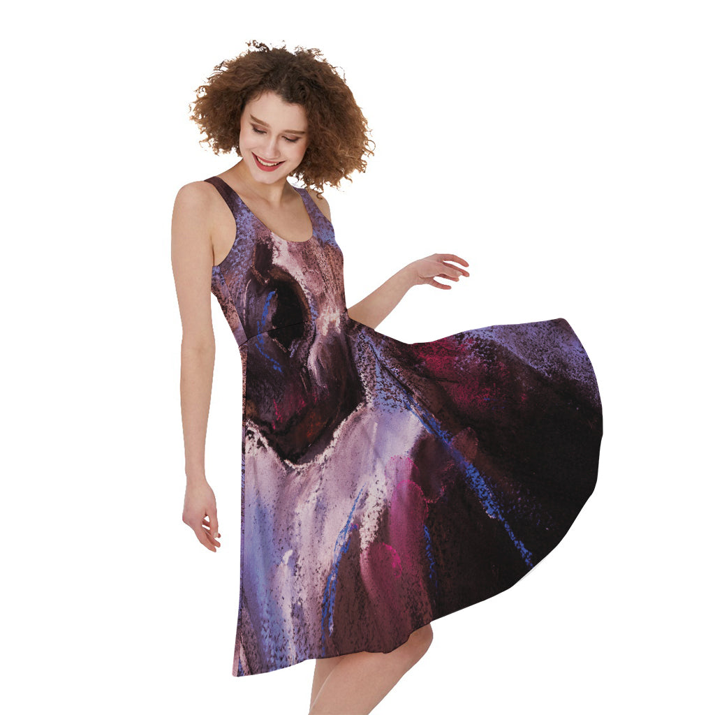 Dark Pink Horse Painting Print Women's Sleeveless Dress