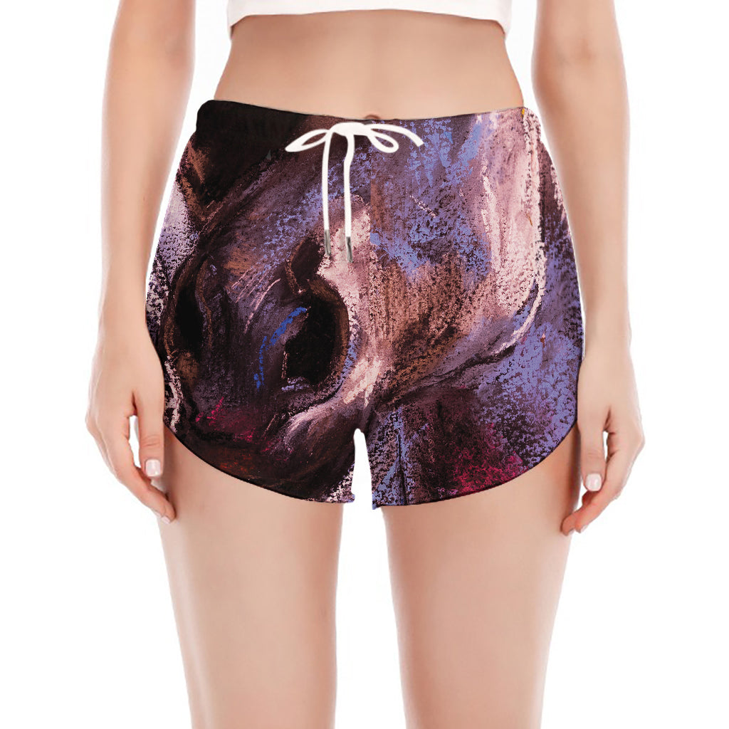 Dark Pink Horse Painting Print Women's Split Running Shorts