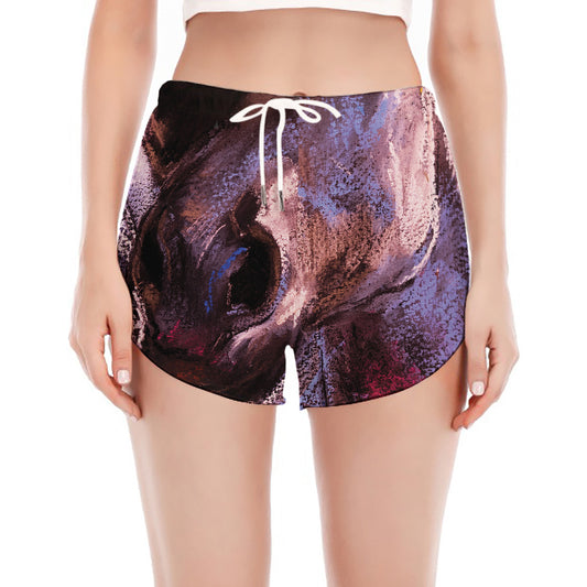 Dark Pink Horse Painting Print Women's Split Running Shorts