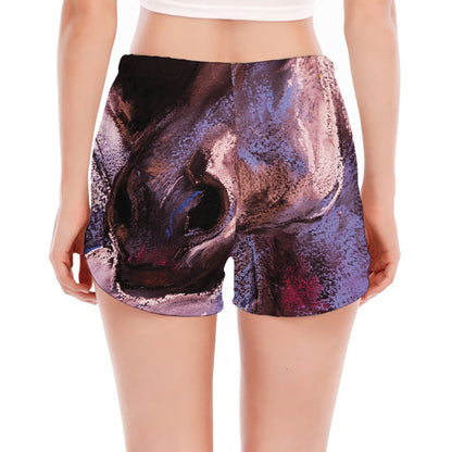 Dark Pink Horse Painting Print Women's Split Running Shorts