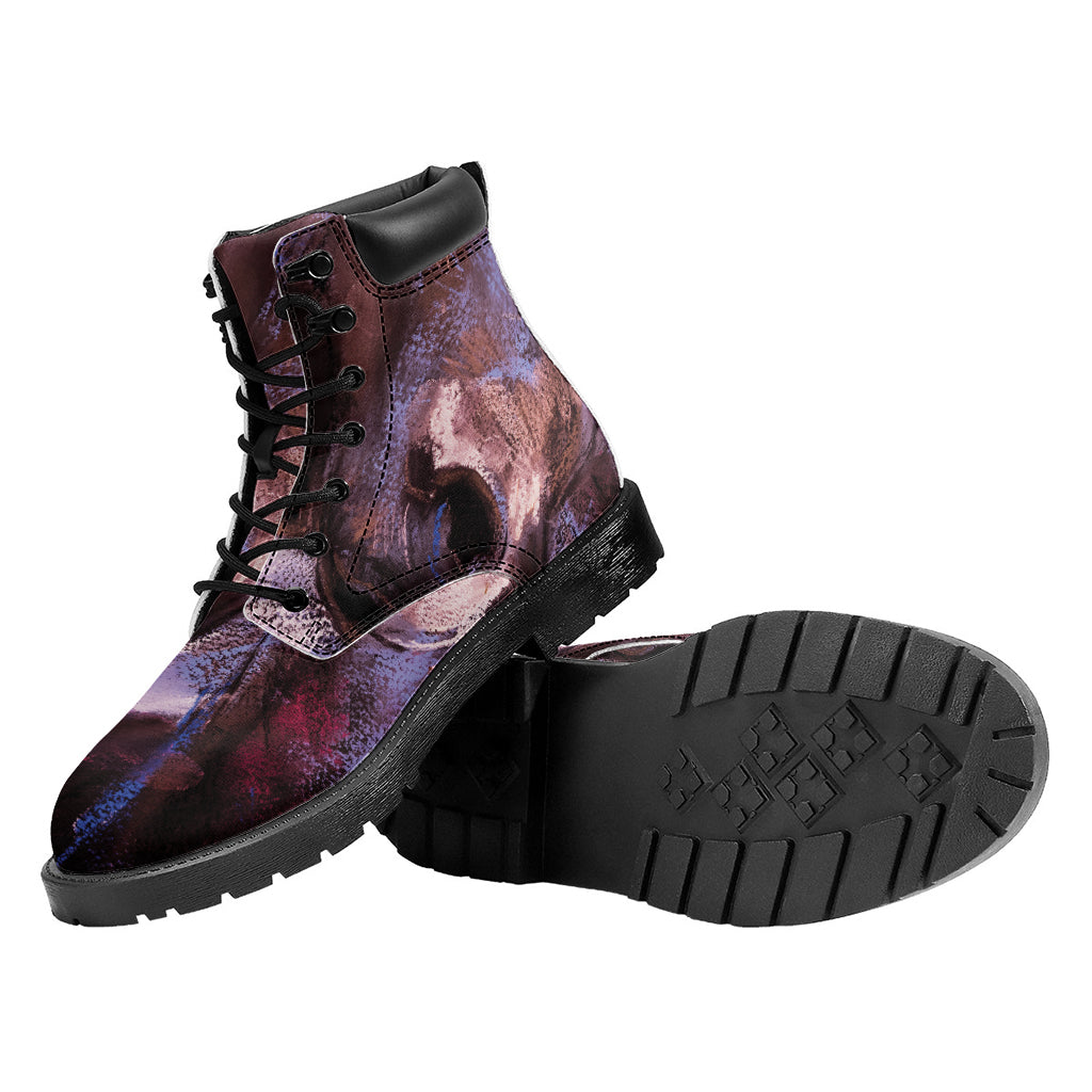 Dark Pink Horse Painting Print Work Boots
