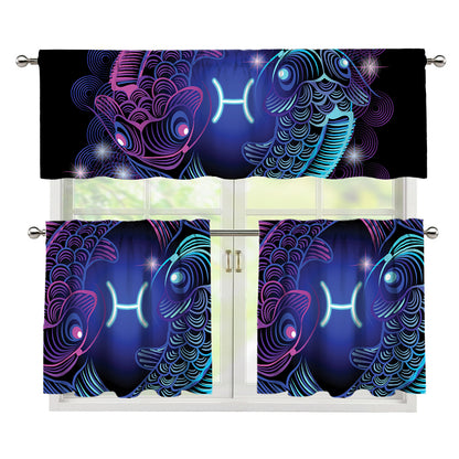 Dark Pisces Zodiac Sign Print 3 Piece Kitchen Curtains