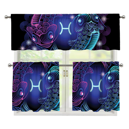 Dark Pisces Zodiac Sign Print 3 Piece Kitchen Curtains
