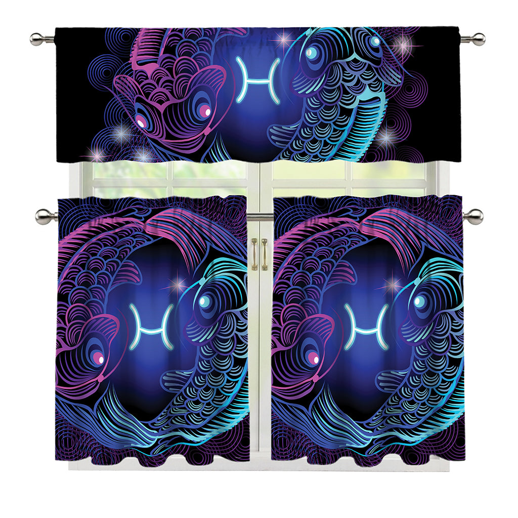 Dark Pisces Zodiac Sign Print 3 Piece Kitchen Curtains