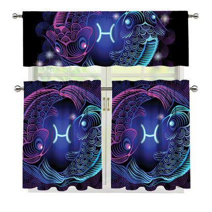 Dark Pisces Zodiac Sign Print 3 Piece Kitchen Curtains