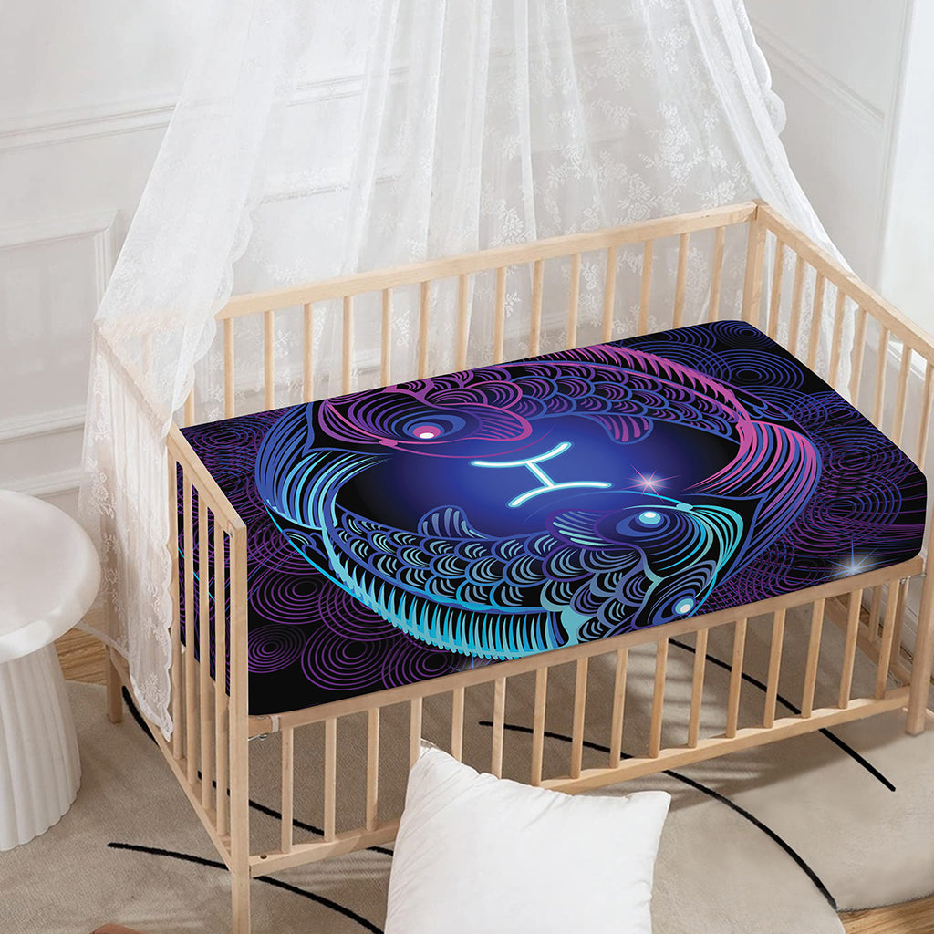 Dark Pisces Zodiac Sign Print Baby Crib Sheet