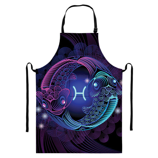 Dark Pisces Zodiac Sign Print Bib Apron With Pocket