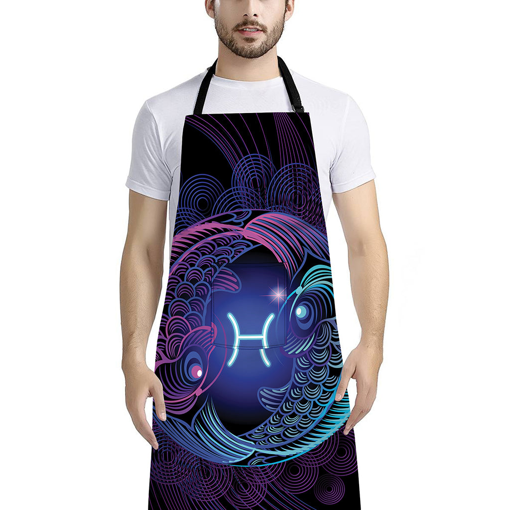 Dark Pisces Zodiac Sign Print Bib Apron With Pocket