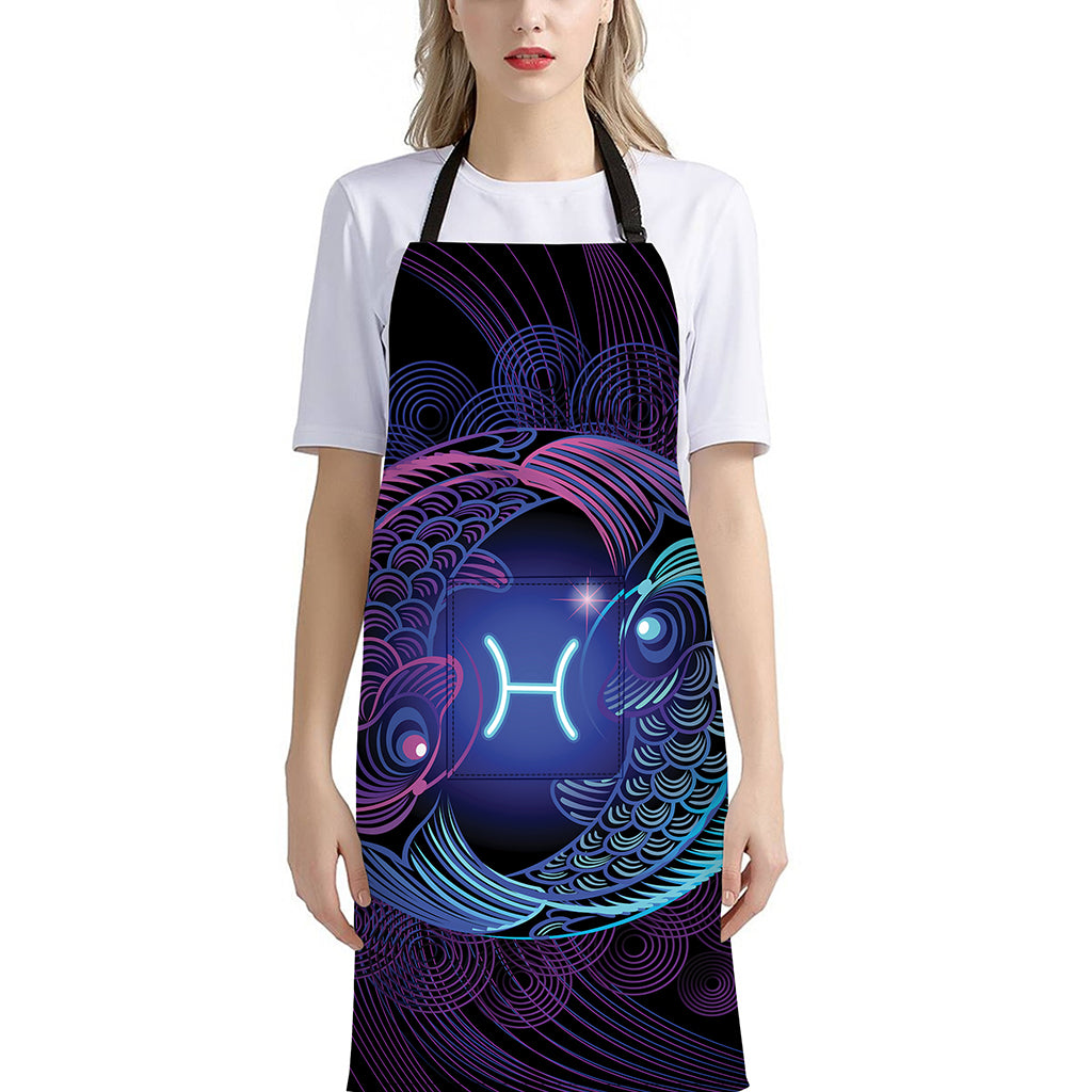 Dark Pisces Zodiac Sign Print Bib Apron With Pocket