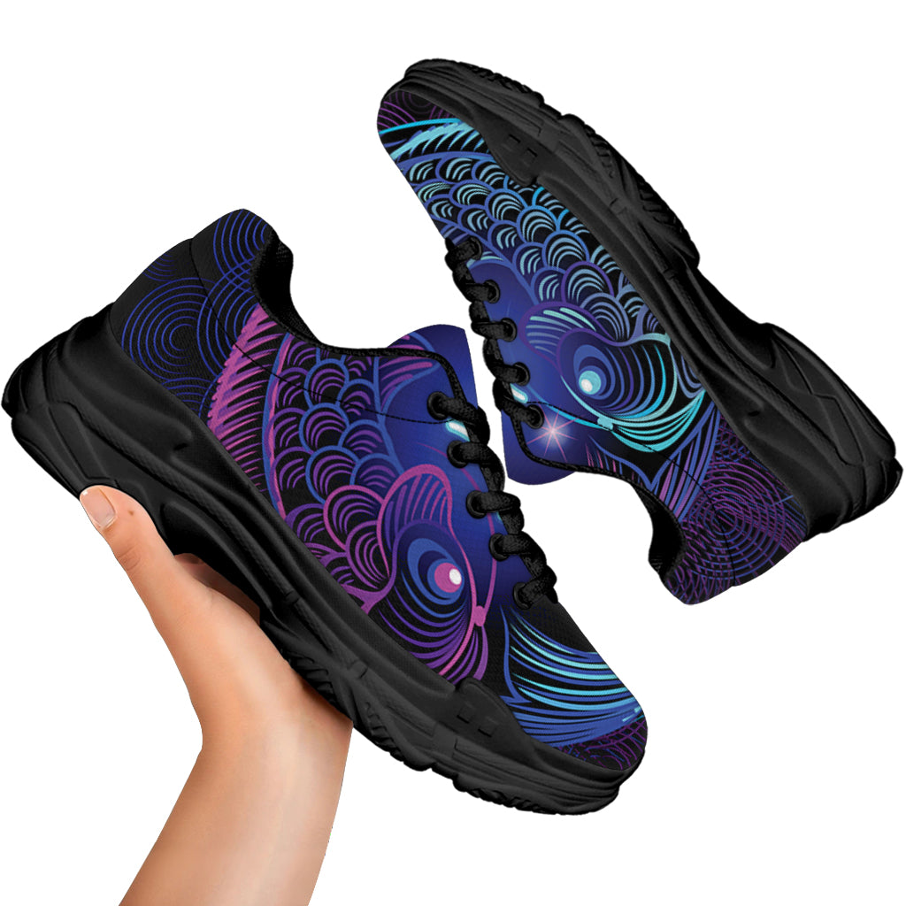 Dark Pisces Zodiac Sign Print Black Chunky Shoes