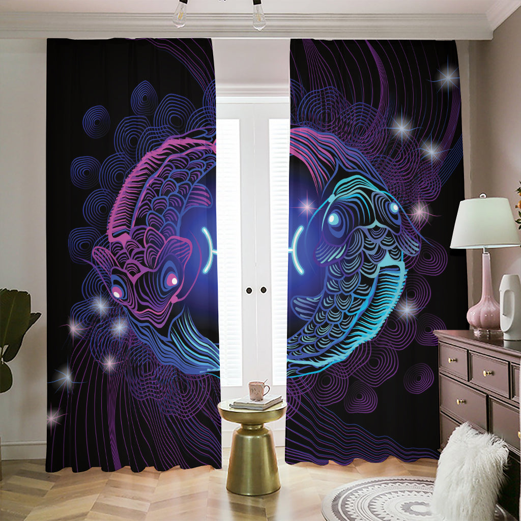 Dark Pisces Zodiac Sign Print Blackout Pencil Pleat Curtains