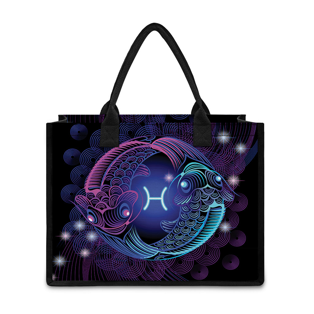 Dark Pisces Zodiac Sign Print Canvas Tote Bag