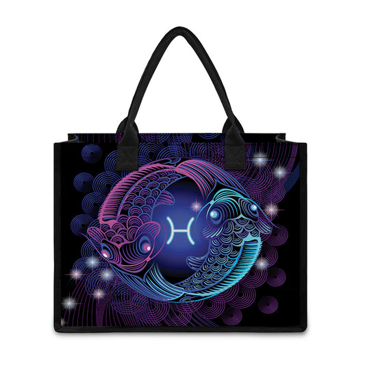 Dark Pisces Zodiac Sign Print Canvas Tote Bag