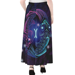 Dark Pisces Zodiac Sign Print Chiffon Maxi Skirt