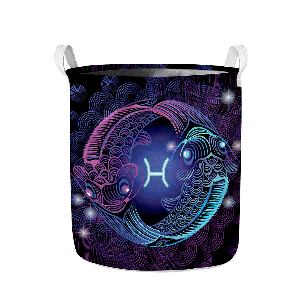 Dark Pisces Zodiac Sign Print Collapsible Laundry Basket