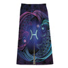 Dark Pisces Zodiac Sign Print Cotton Front Slit Maxi Skirt