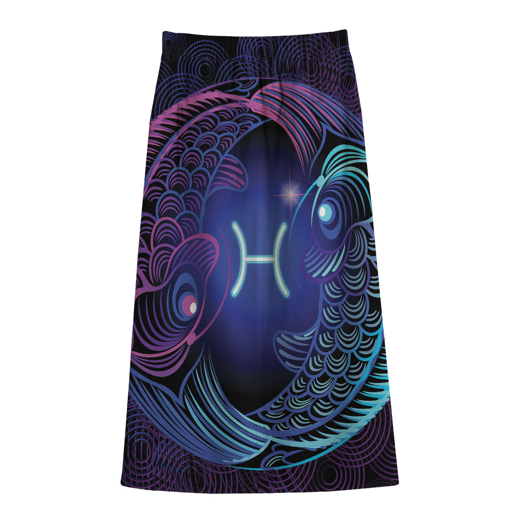 Dark Pisces Zodiac Sign Print Cotton Front Slit Maxi Skirt