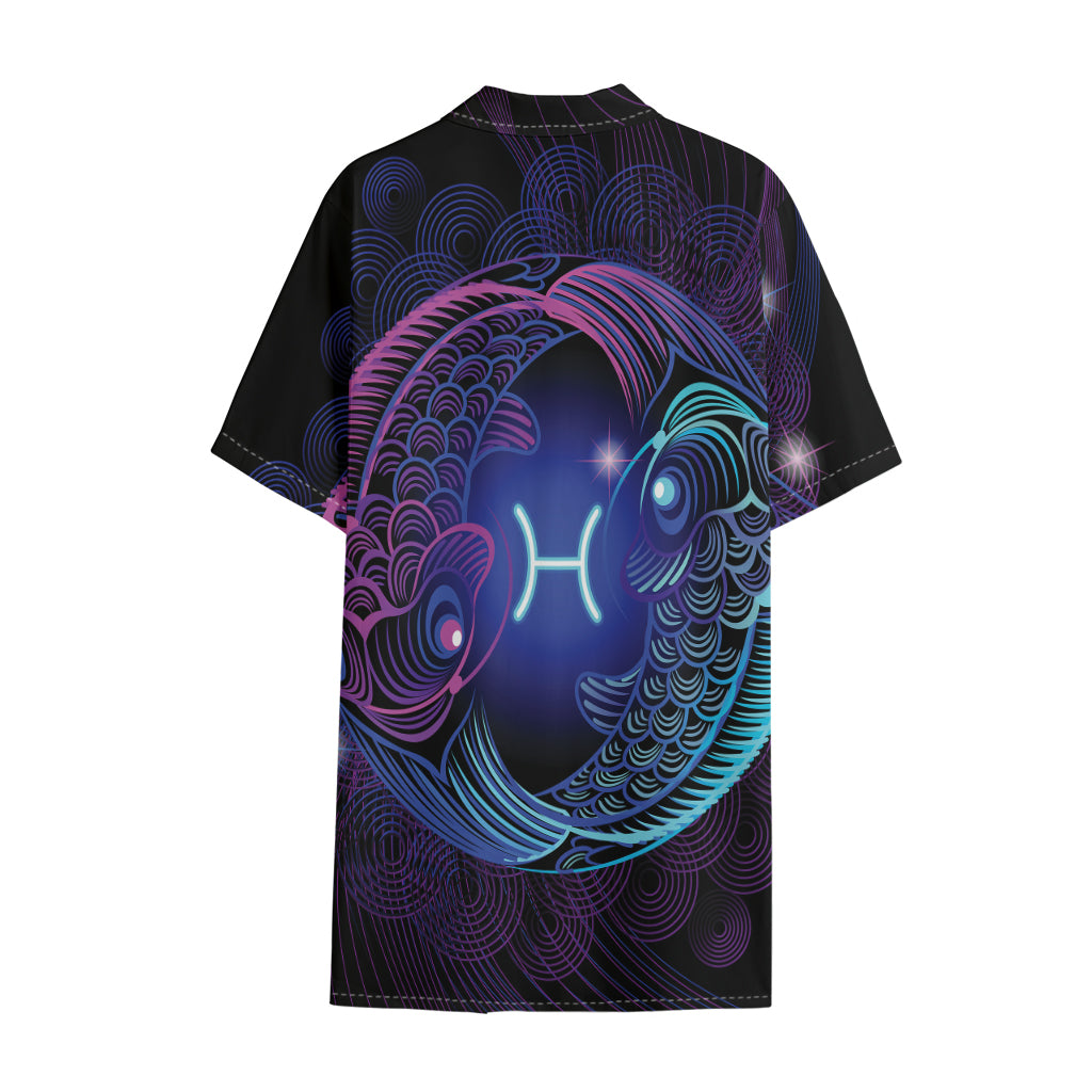Dark Pisces Zodiac Sign Print Cotton Hawaiian Shirt