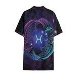 Dark Pisces Zodiac Sign Print Cotton Hawaiian Shirt