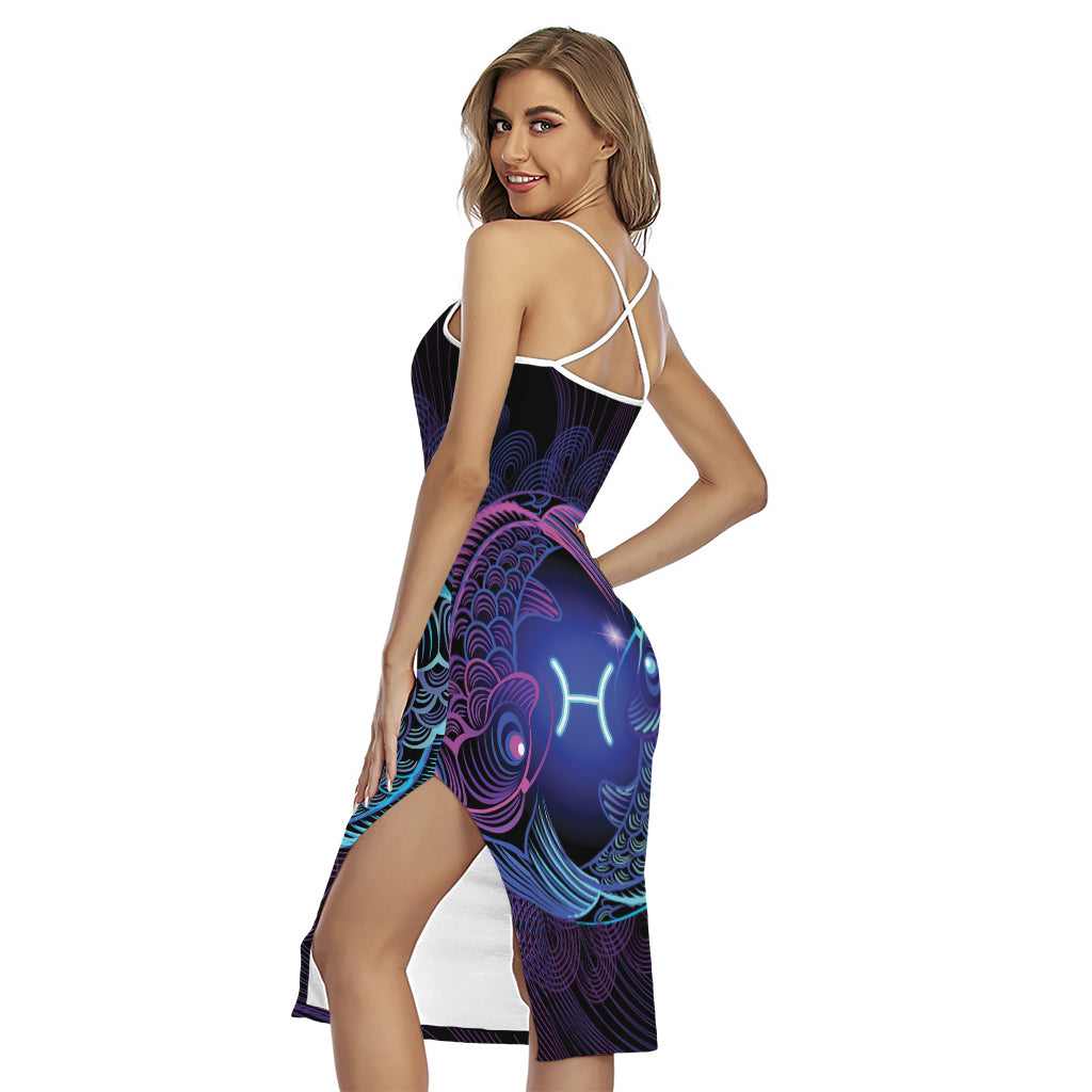 Dark Pisces Zodiac Sign Print Cross Back Cami Dress