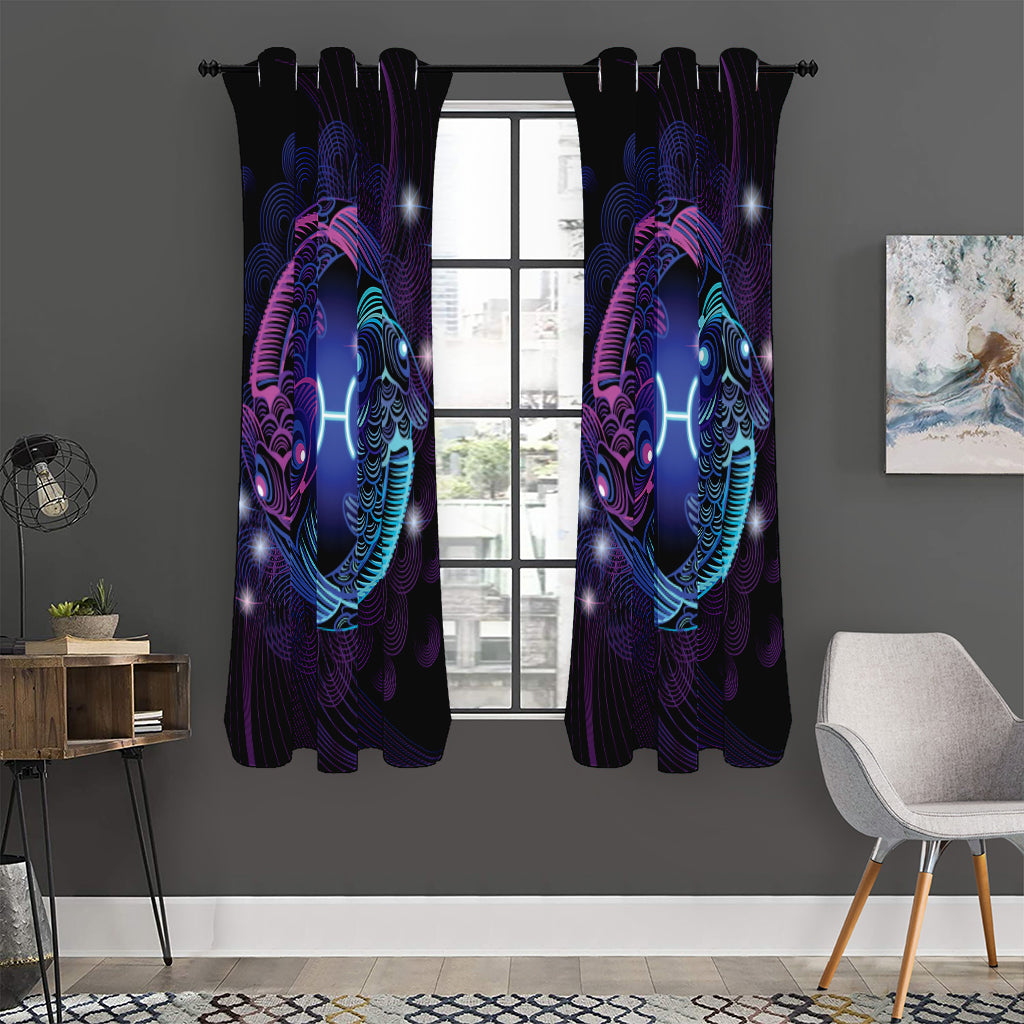 Dark Pisces Zodiac Sign Print Curtain
