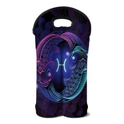 Dark Pisces Zodiac Sign Print Double Neoprene Wine Tote